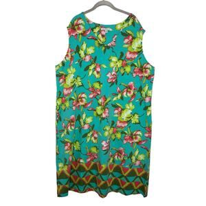 Isaac Mizrahi Womens 3X Stretch Sleeveless Teal Floral V Neck Midi Dress